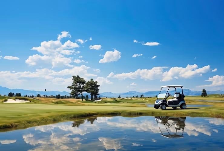 Golf vehicle on field
