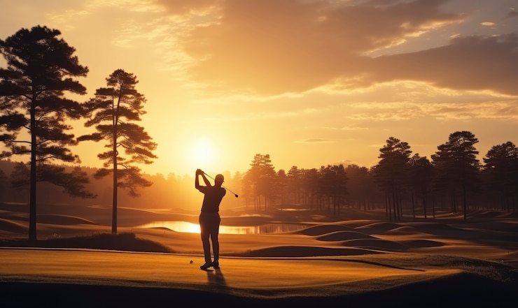 Full shot man playing golf