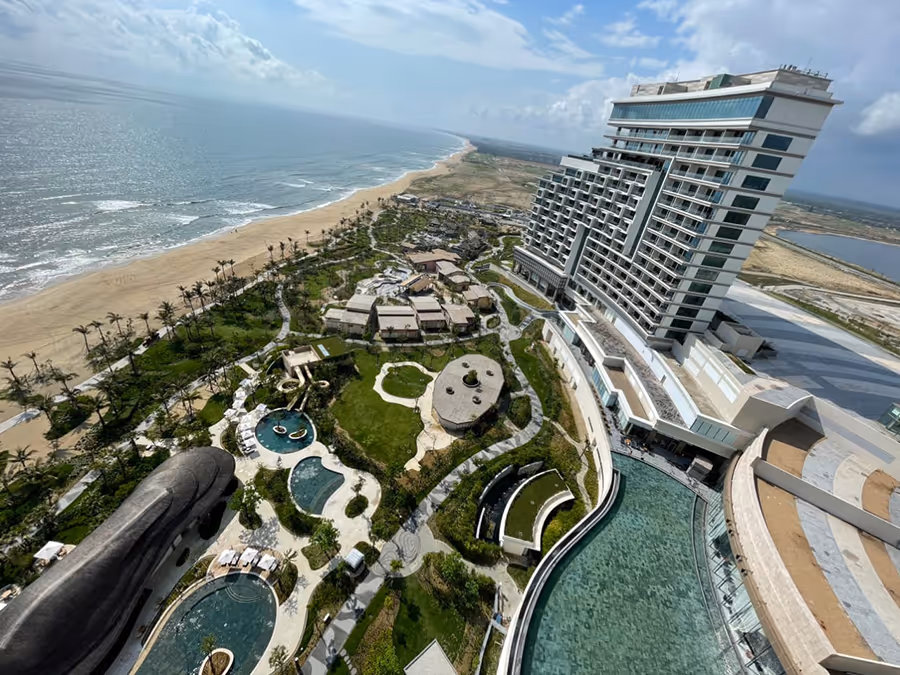 Aerial view of a Vietnam beach resort casino