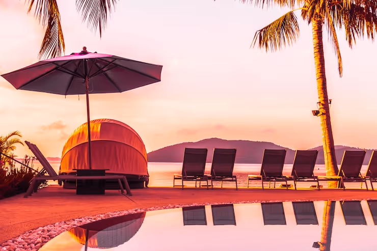 Beautiful outdoor view with umbrella 