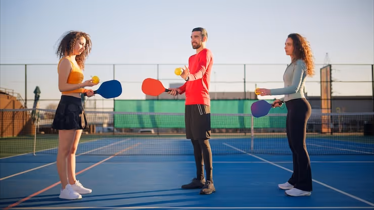 Young adults teaching and learning how to play pickleball