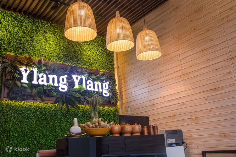 The beautifully designed interior of Ylang Ylang Spa in Hoi An, featuring traditional decor and a tranquil ambiance