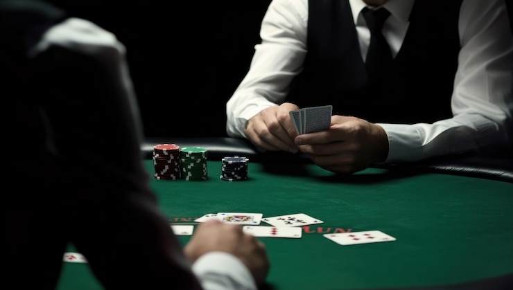 Close up on poker player's hands