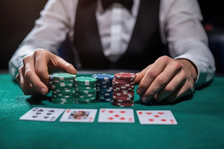 Close up on poker player's hands
