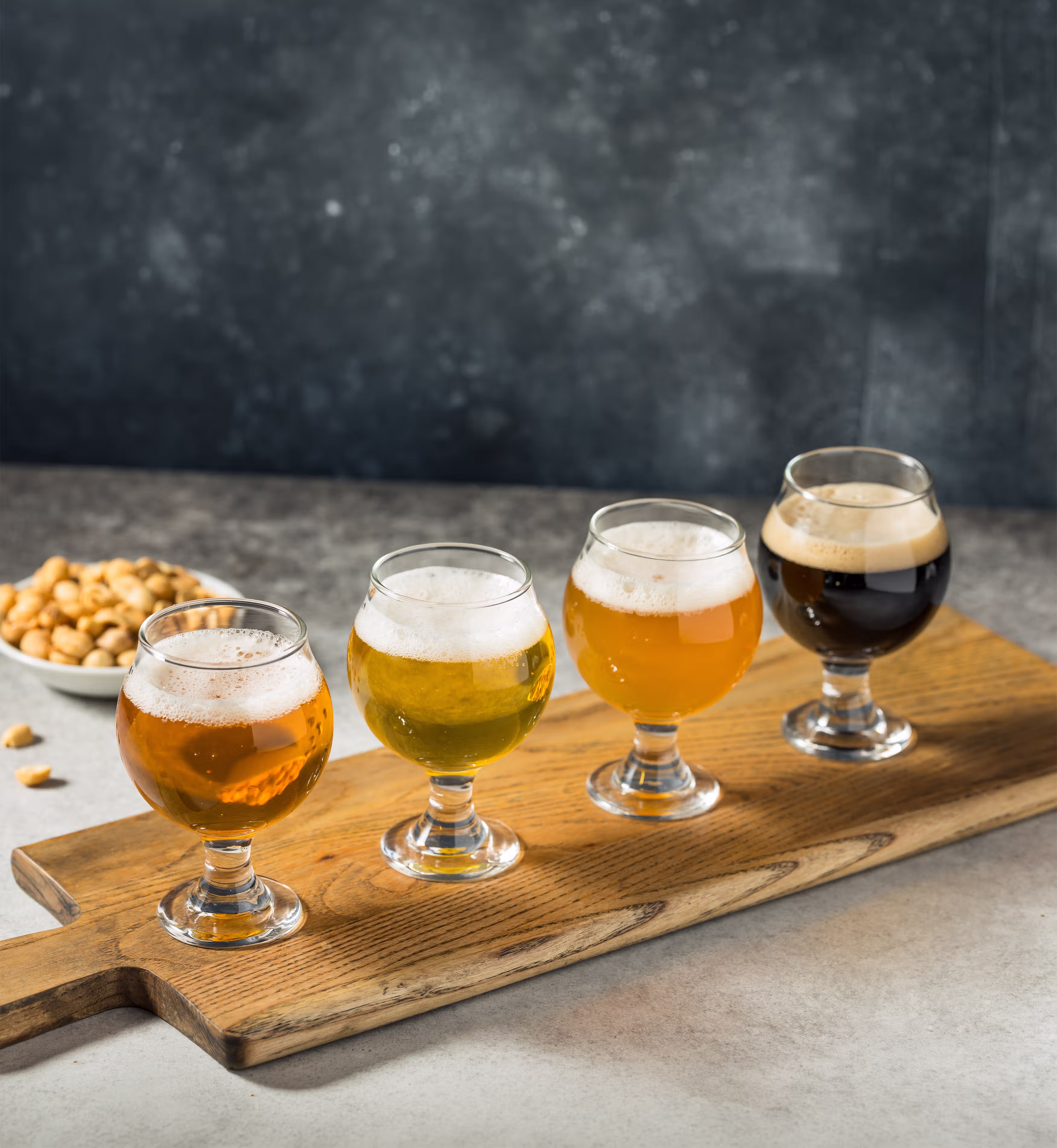 A tasting flight of craft beers paired with light bites invites guests to sip, sample and linger