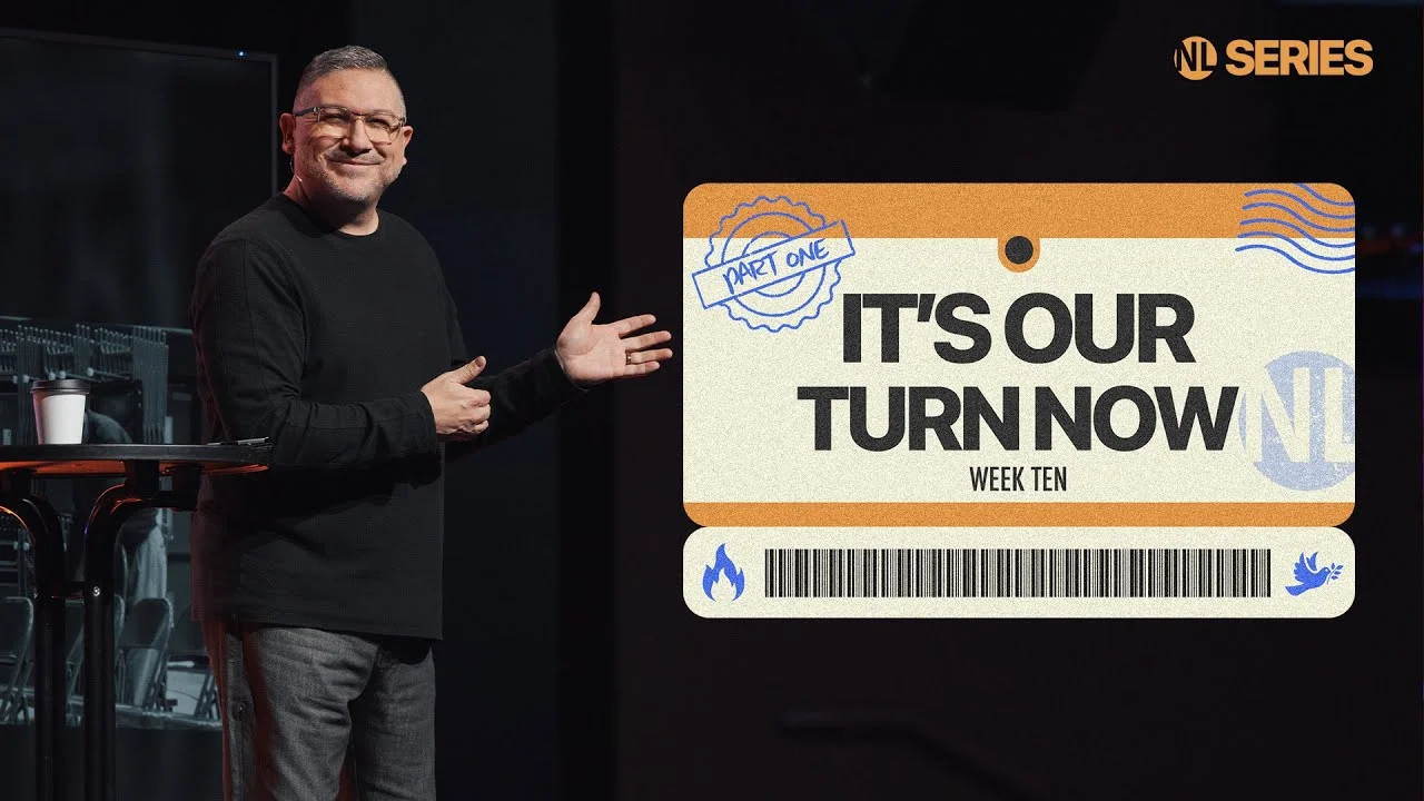 Man in black sweater presenting beside a visual labeled "It’s Our Turn Now, Week Ten, Part One" from the NL Series.