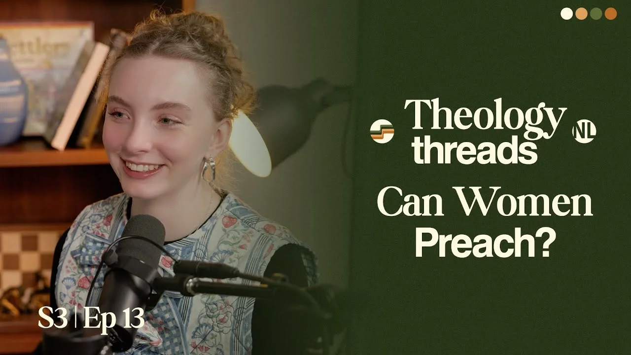 Smiling woman speaking into microphone for Theology Threads podcast episode.
