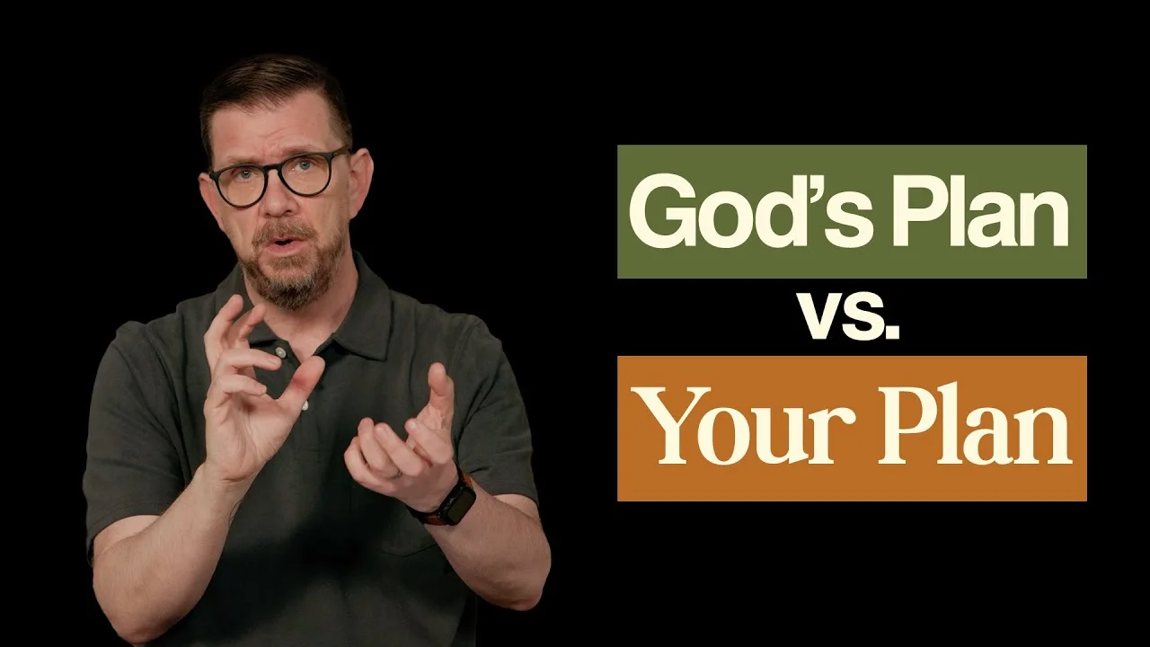 Speaker discussing God's plan versus personal plan with hand gestures.