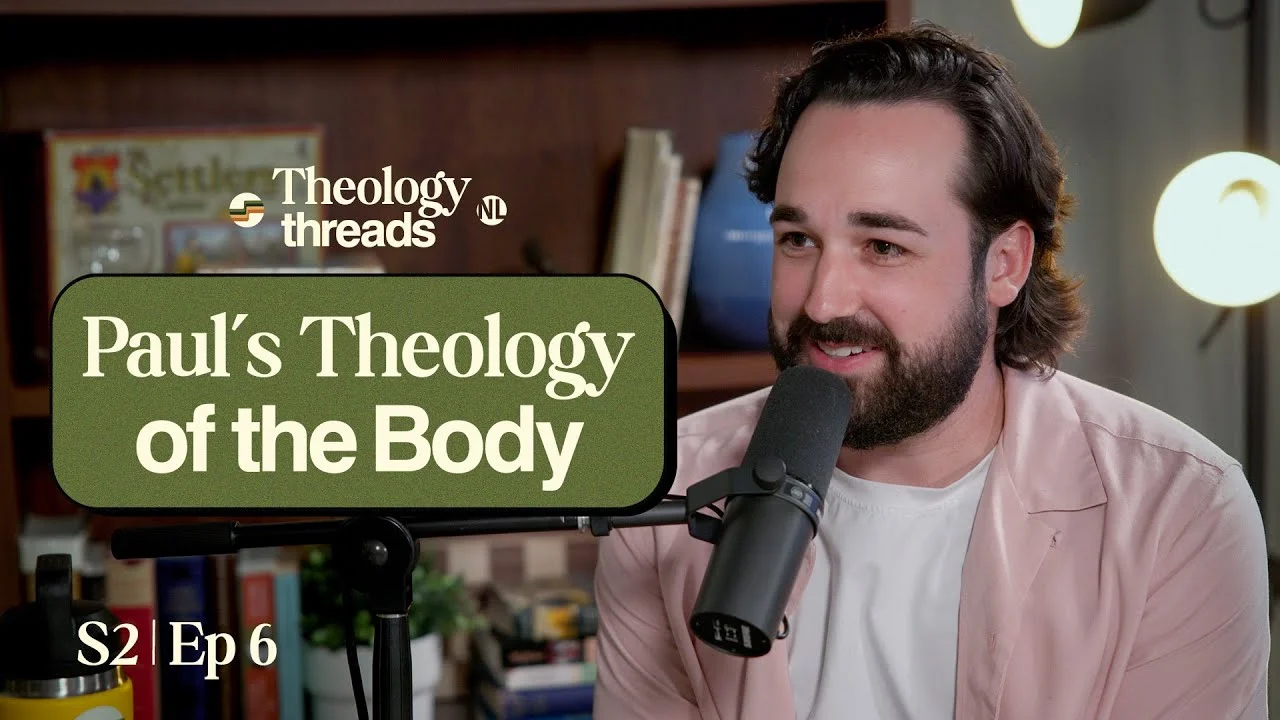 Podcast host discussing Paul's Theology of the Body in studio.