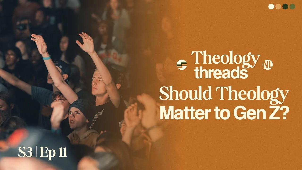 Audience raising hands at Theology Threads event discussing Gen Z and theology.