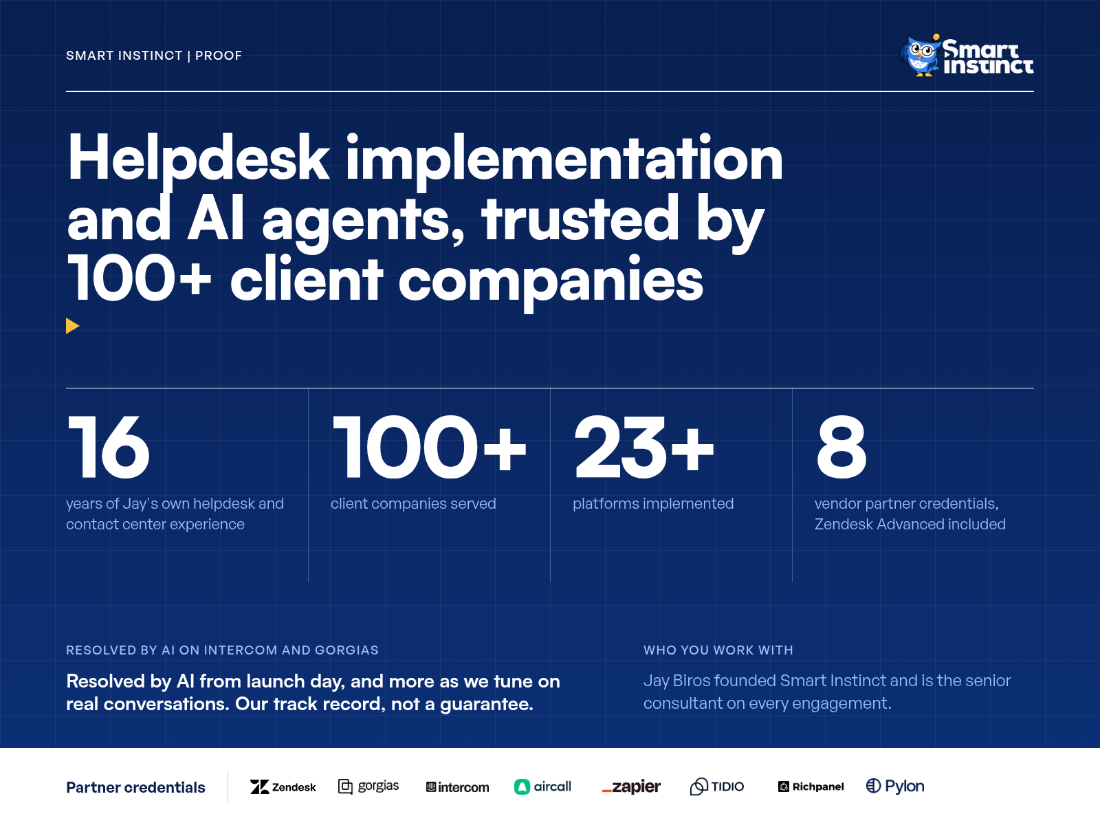 Smart Instinct Proof: Credentials, Builds and 23+ Platforms, slide 1