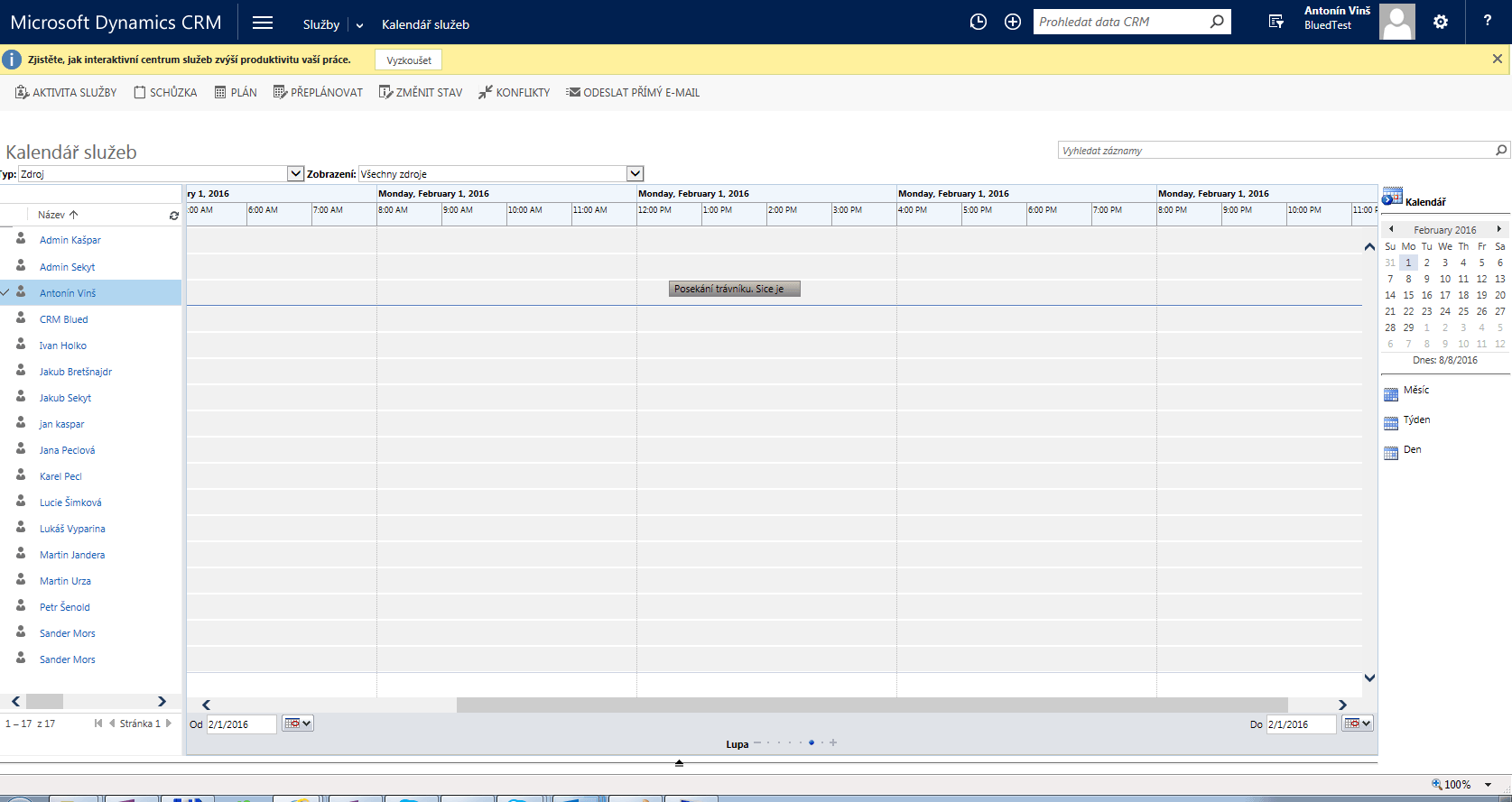 Service calendar Dynamics CRM BlueDynamic
