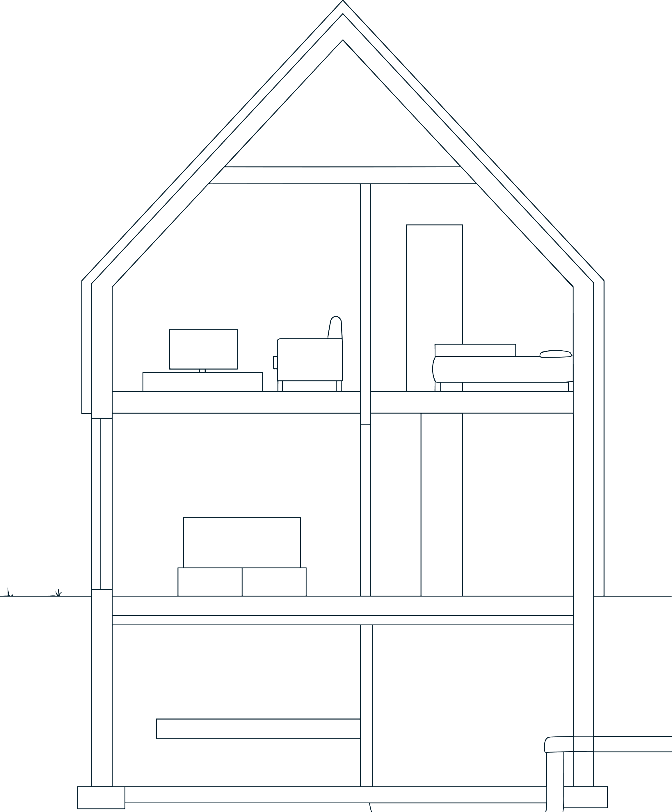 Technische lijntekening van de constructieve opbouw van een woning.