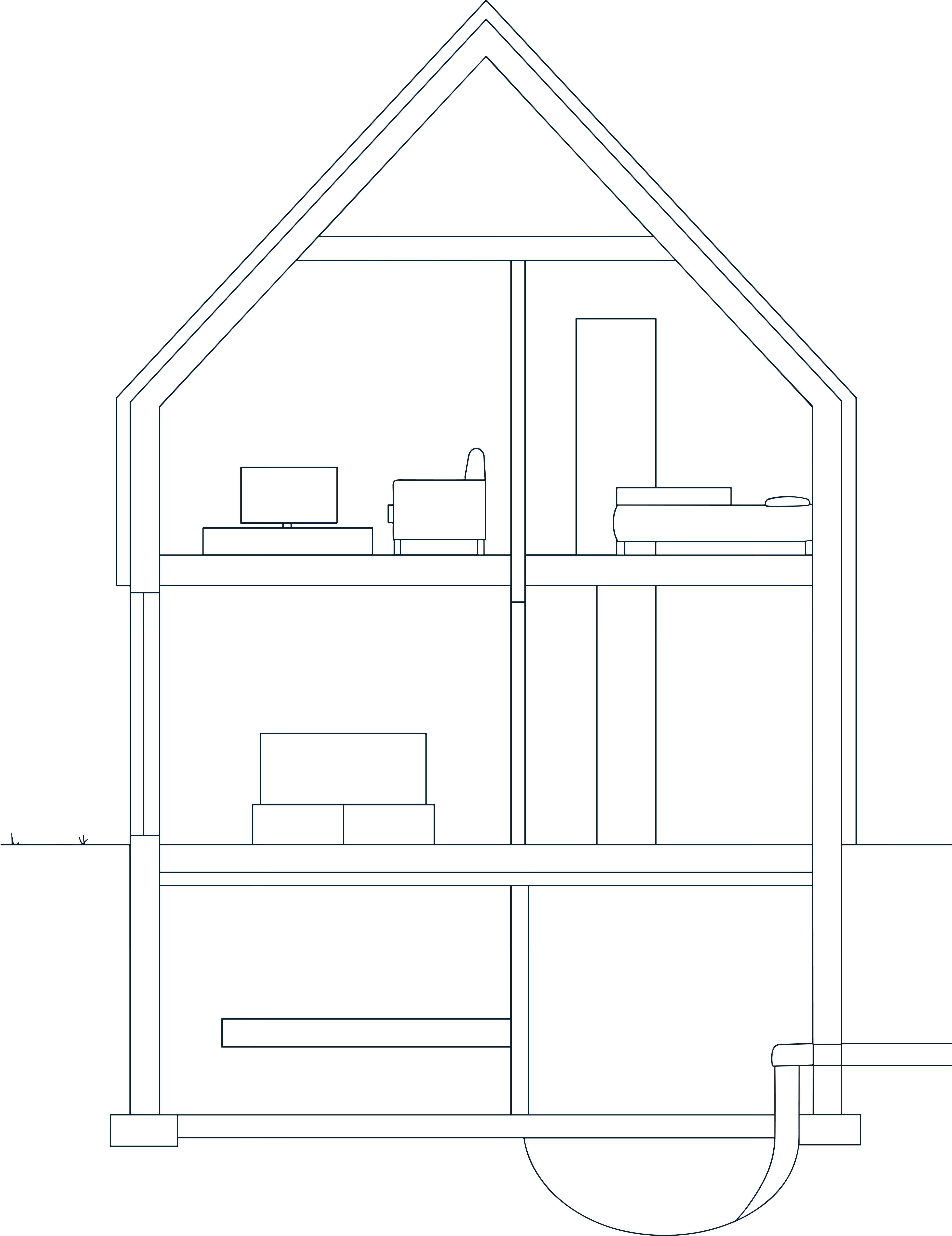 Technische lijntekening van de constructieve opbouw van een woning.