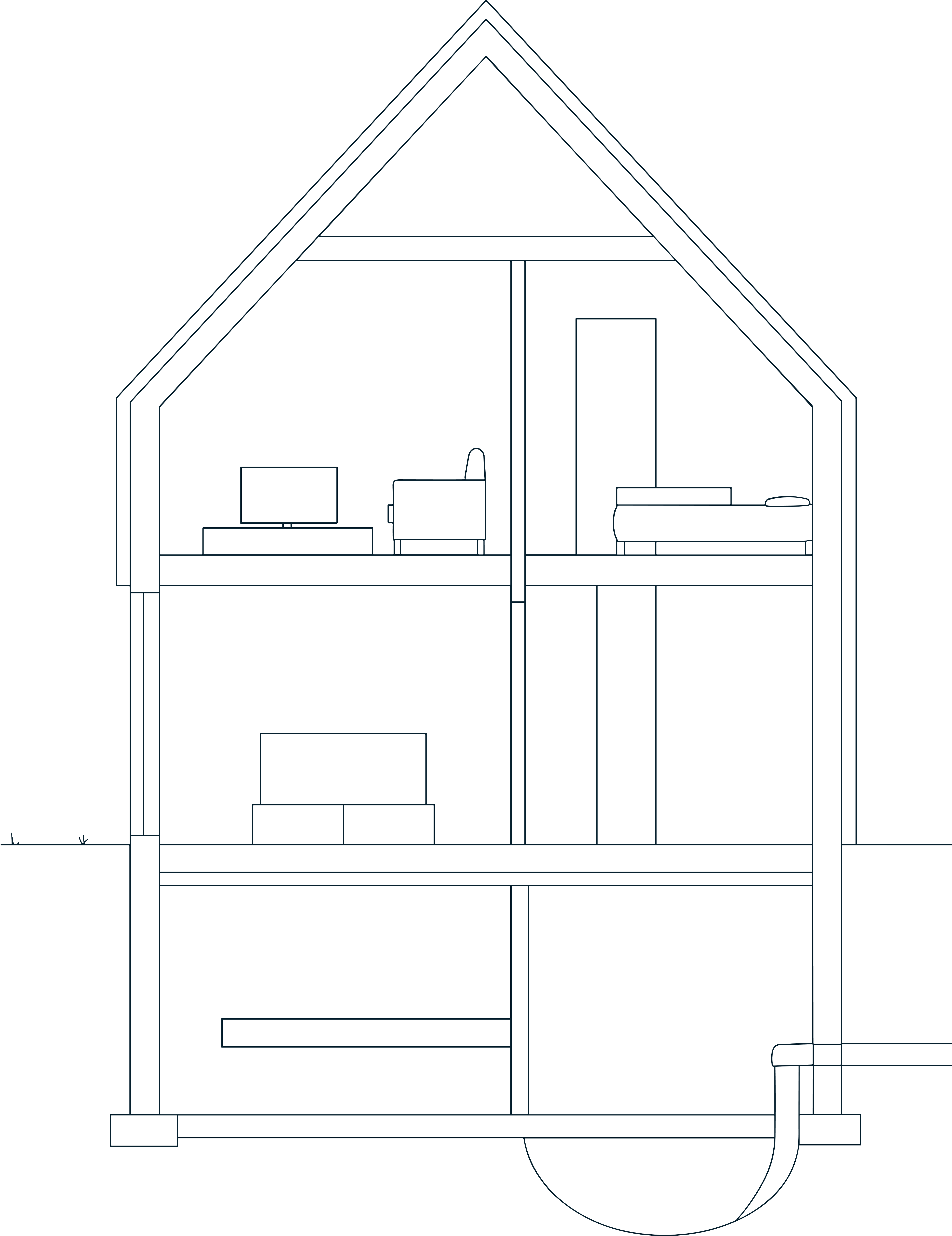 Technische lijntekening van de constructieve opbouw van een woning.