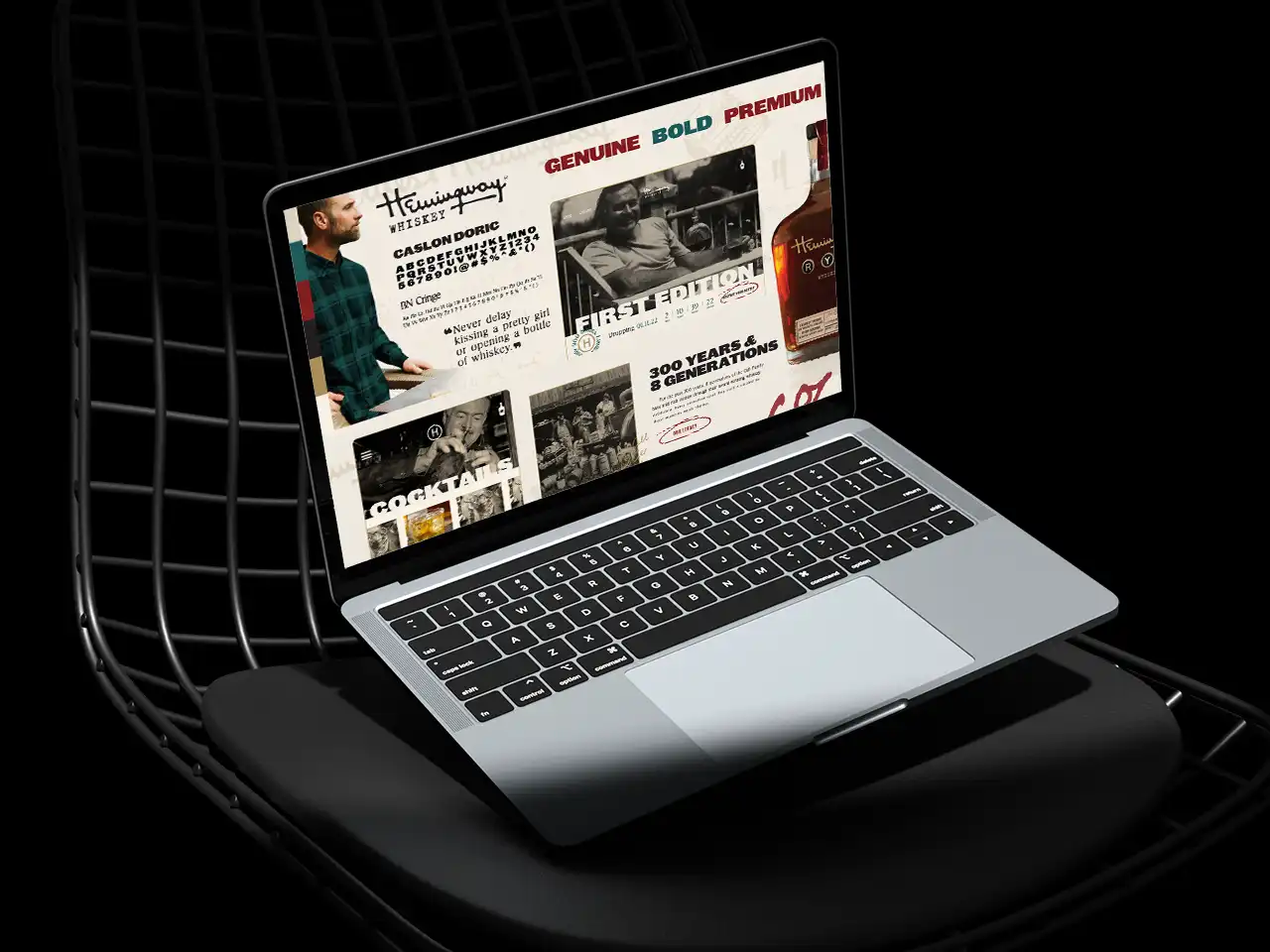 Laptop on chair.