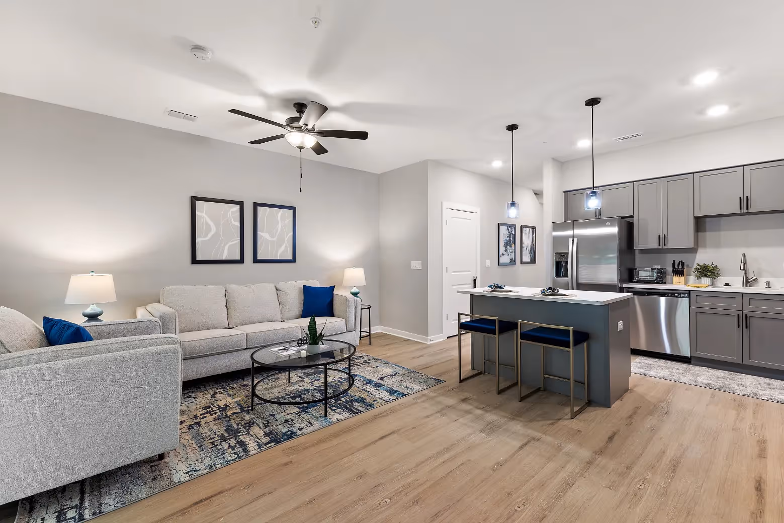 kitchen and living area