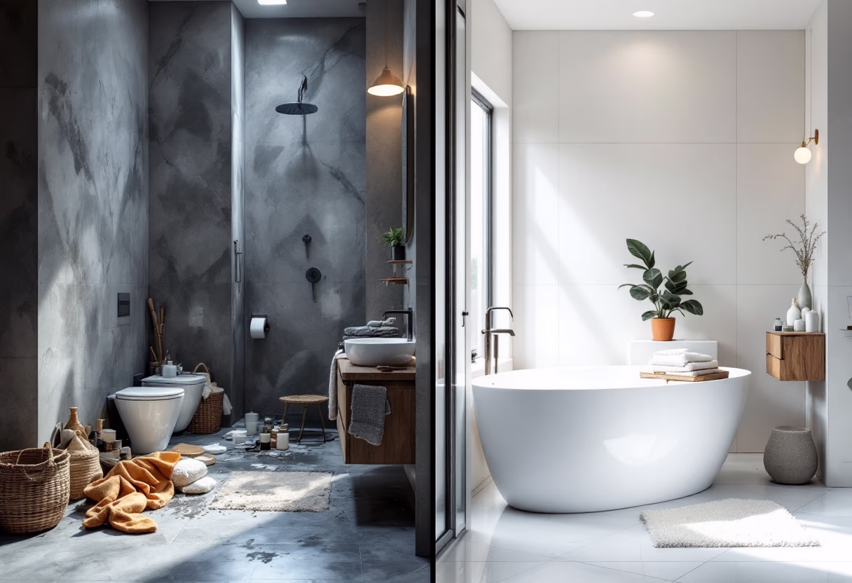 image of before and after cleaning service for a plush bathroom