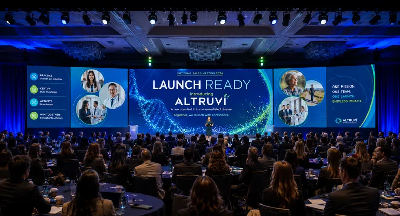 A field force at a national sales meeting launch session