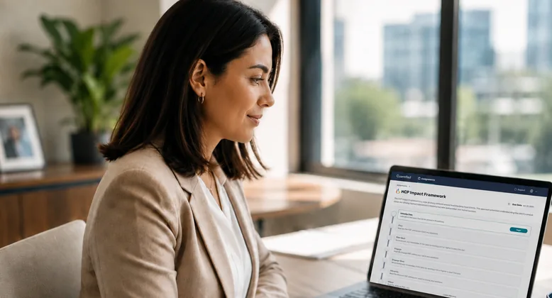 A new hire starting her onboarding pathway on a laptop