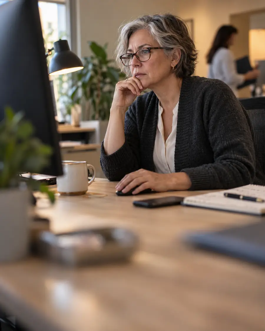A compliance director reviewing AI vendor documentation at her desk