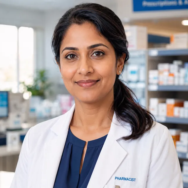 Dr. Sarah Patel, an example AI persona: Hospital Pharmacist