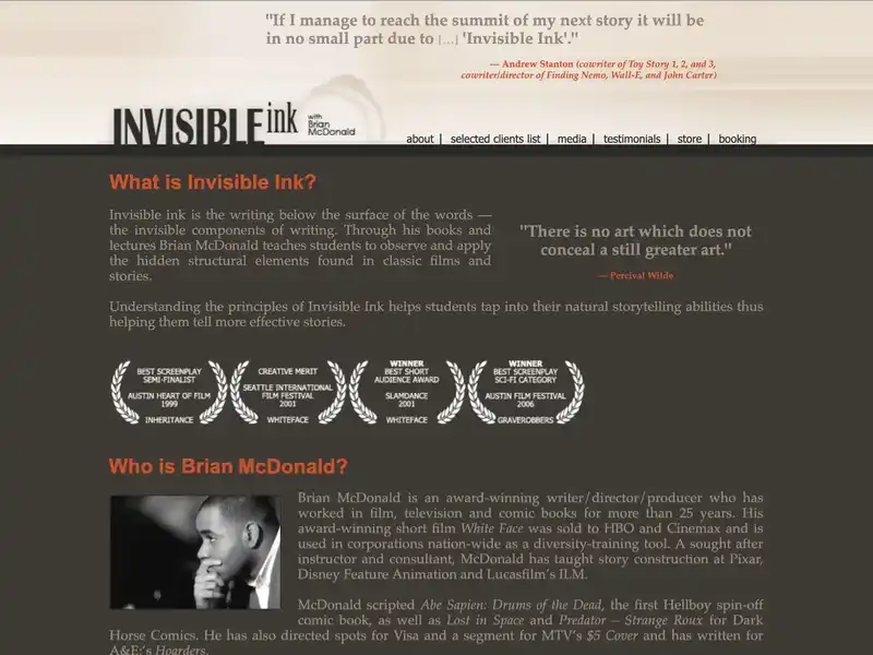 Thumbnail image of the home page for an award-winning author and filmmaker.