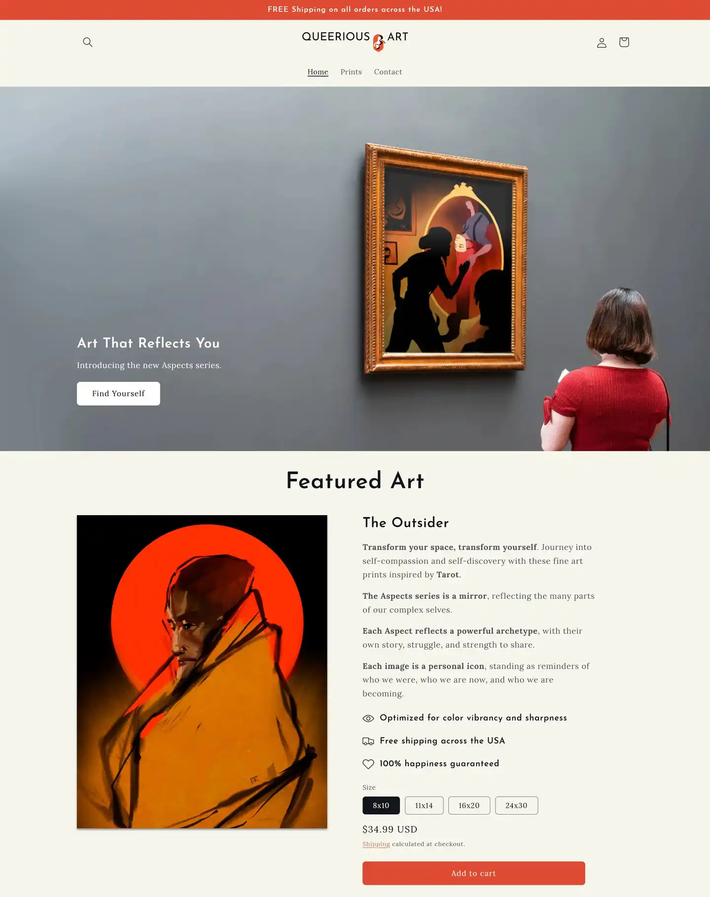 The front page of the artist's new website, featuring warm, muted colors that help frame the punchy illustrations being shown.