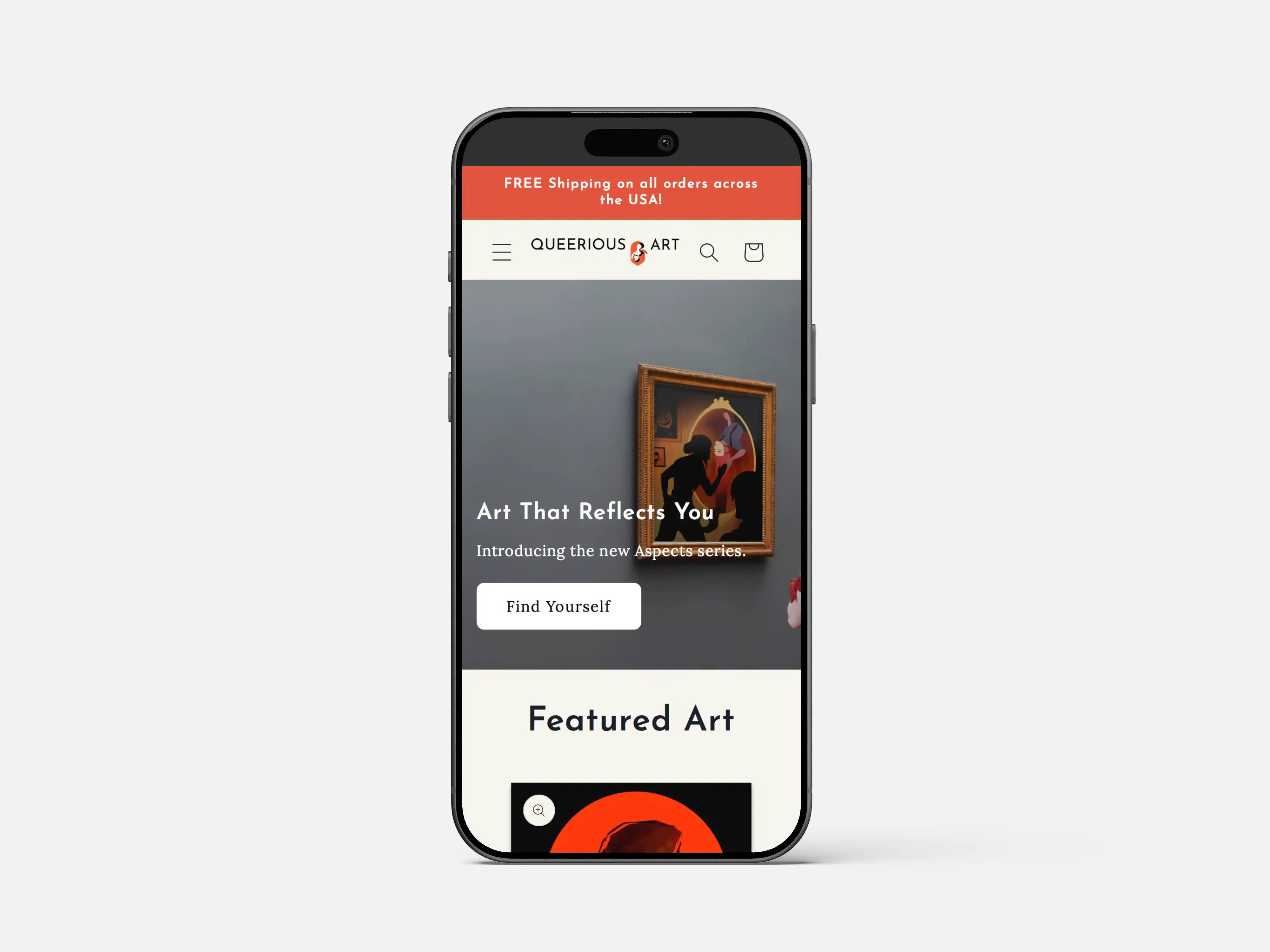 Mobile view of website for Queerious Art