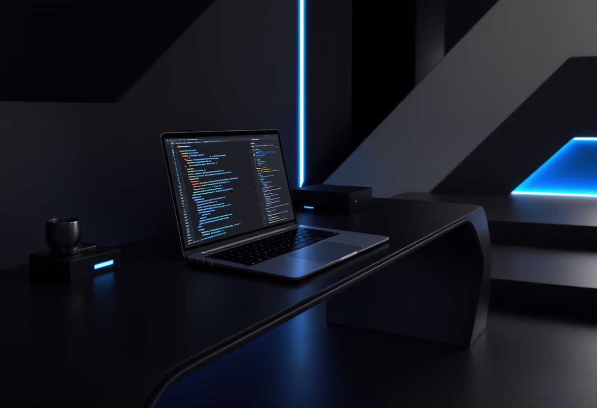 [background image] image of a workspace with a laptop (for a ai developer tools)