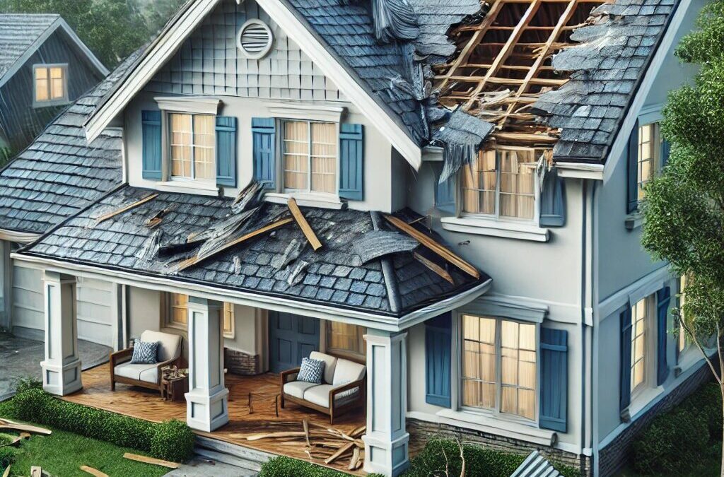damaged roof in hail storm