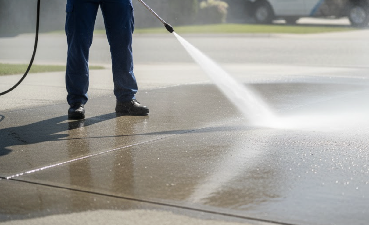 Gutter cleaning on multi-story building in Vancouver.