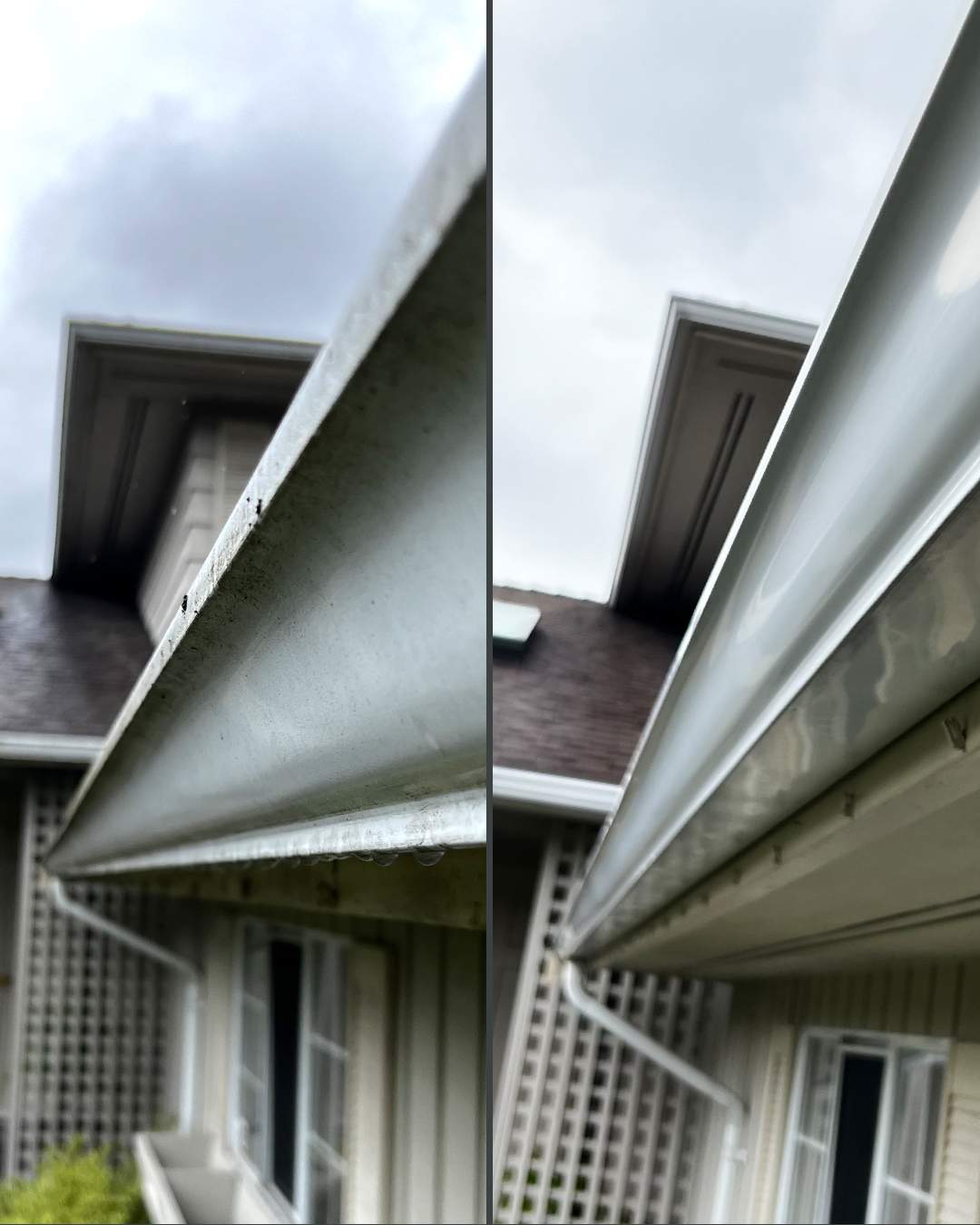 Gutters before and after brightening by WashTech in Vancouver