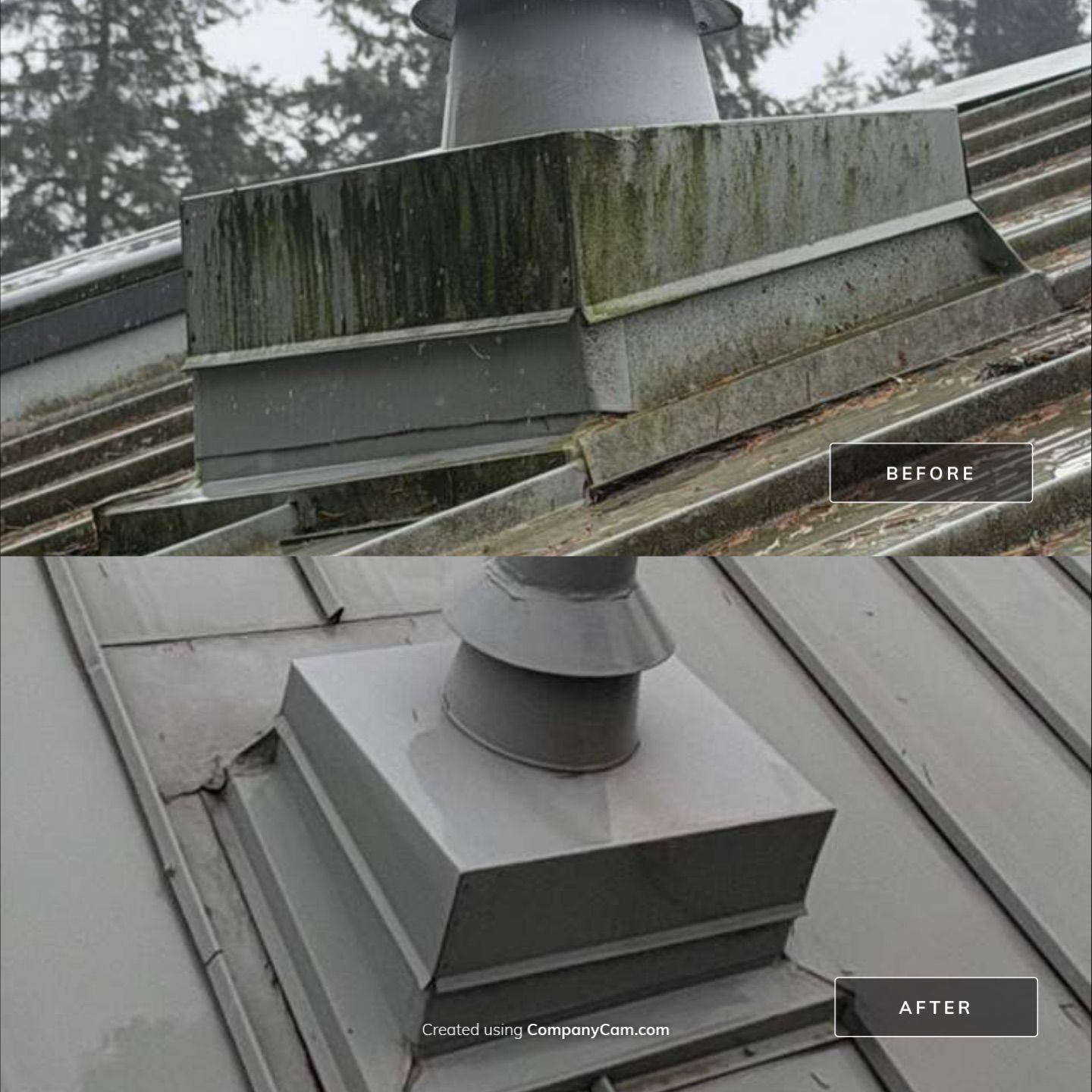 Metal roof before and after washing by WashTech in Vancouver
