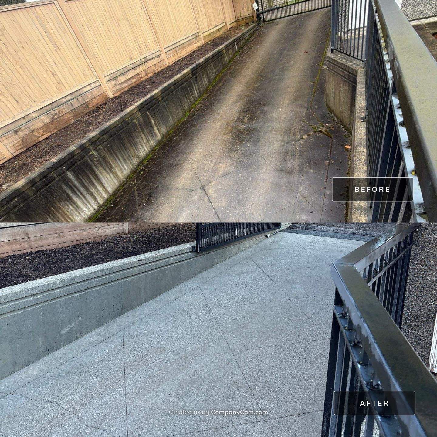 Concrete surface before and after pressure washing by WashTech in Vancouver