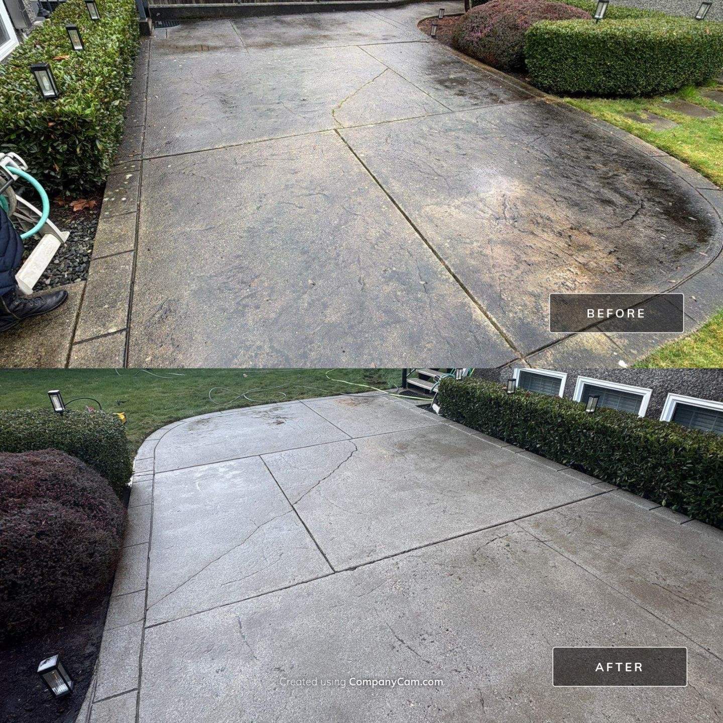 Concrete surface before and after pressure washing by WashTech in Vancouver