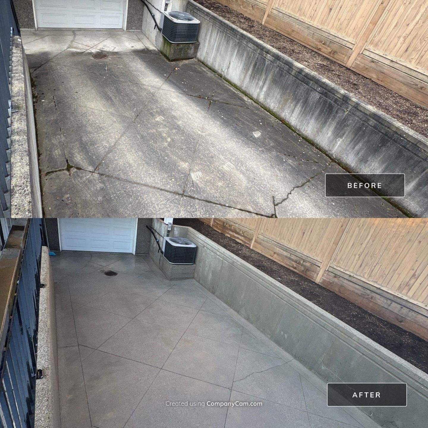 Concrete surface before and after pressure washing by WashTech in Vancouver