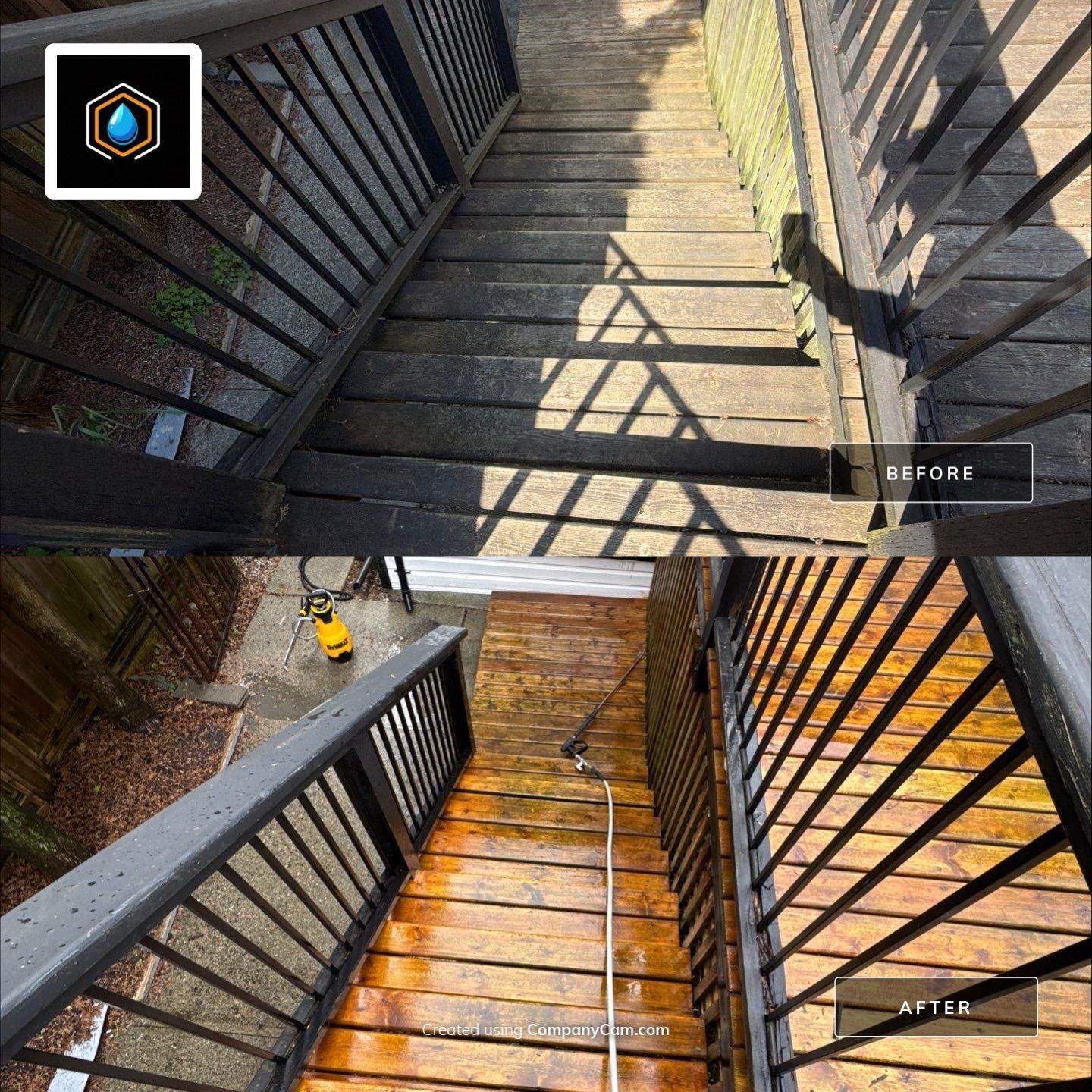 Untreated wood before and after restoration washing by WashTech in Vancouver