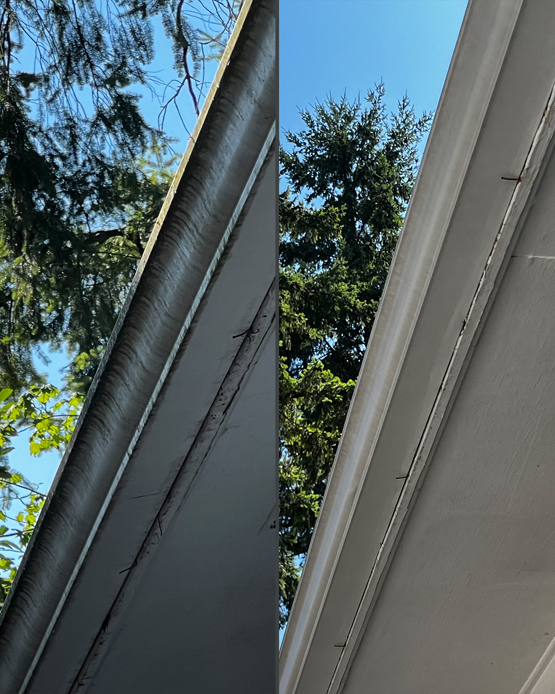 Gutters before and after brightening by WashTech in Vancouver