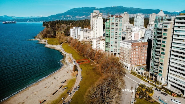 Beach Avenue in West End Vancouver overlooking English Bay; window, roof, and exterior cleaning services.
