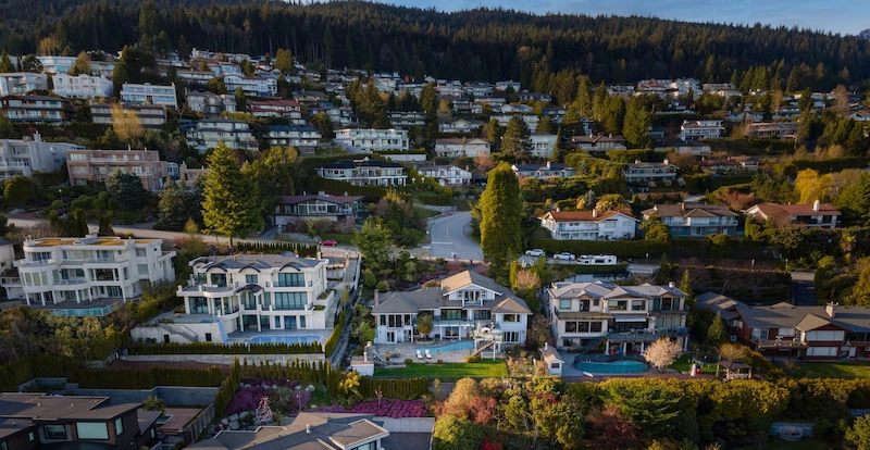 Luxury hillside homes in British Properties, West Vancouver; trusted roof, gutter, and exterior cleaning specialists.