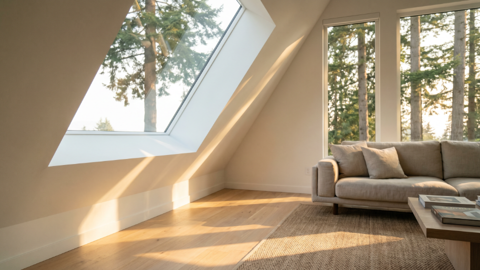 Clean residential skylight in a Vancouver home letting in natural daylight, illustrating how to clean skylight windows properly.