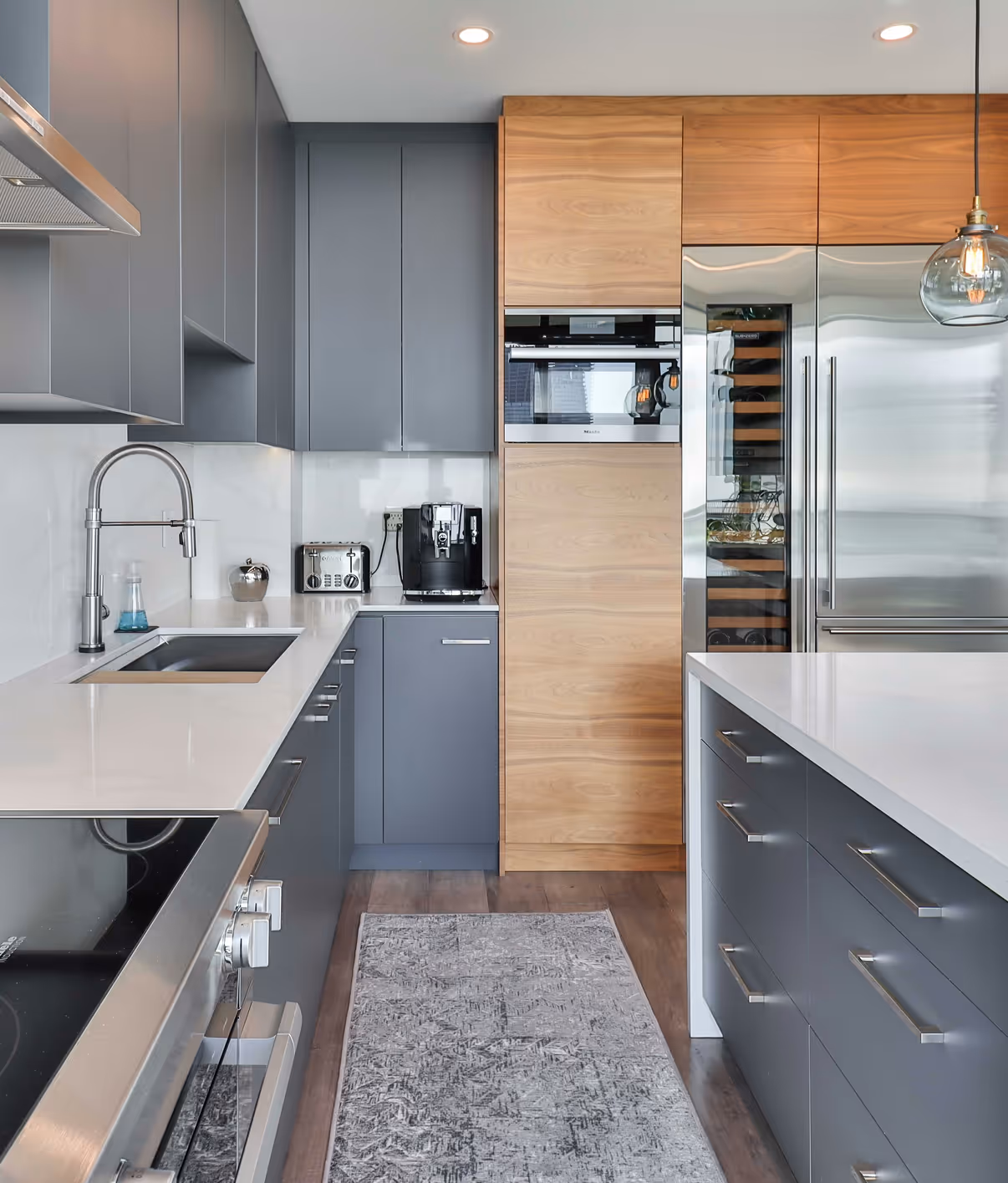 An interior shot of a kitchen with cabinets on display