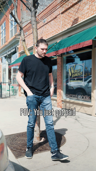 A gif of a man walking into and getting 4 cinnamon rolls from the Fort Collins Colorado restaurant the Silver Grill Cafe