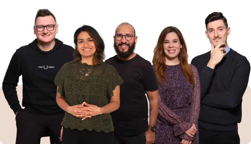 Customer care team - Andrius, Karla, Gonzalo, Arantxa and Leif