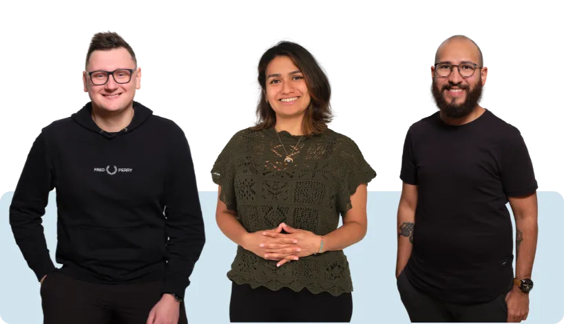Customer support team Andrius, Karla and Gonzalo