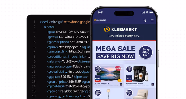 Mobile-friendly, scrollable product leaflet built from a product feed, showing live product cards and pricing without using a PDF.