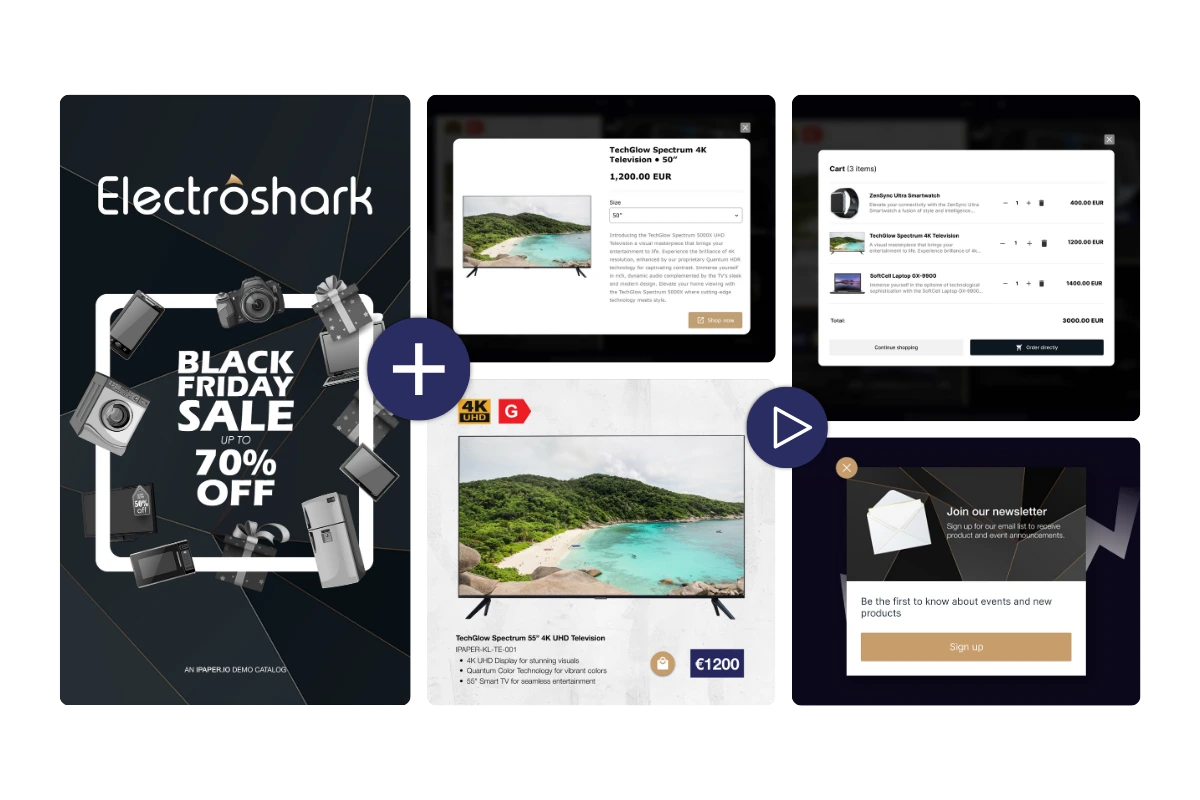 Electroshark Black Friday sale digital catalog with product page and online shopping cart interface made with iPaper