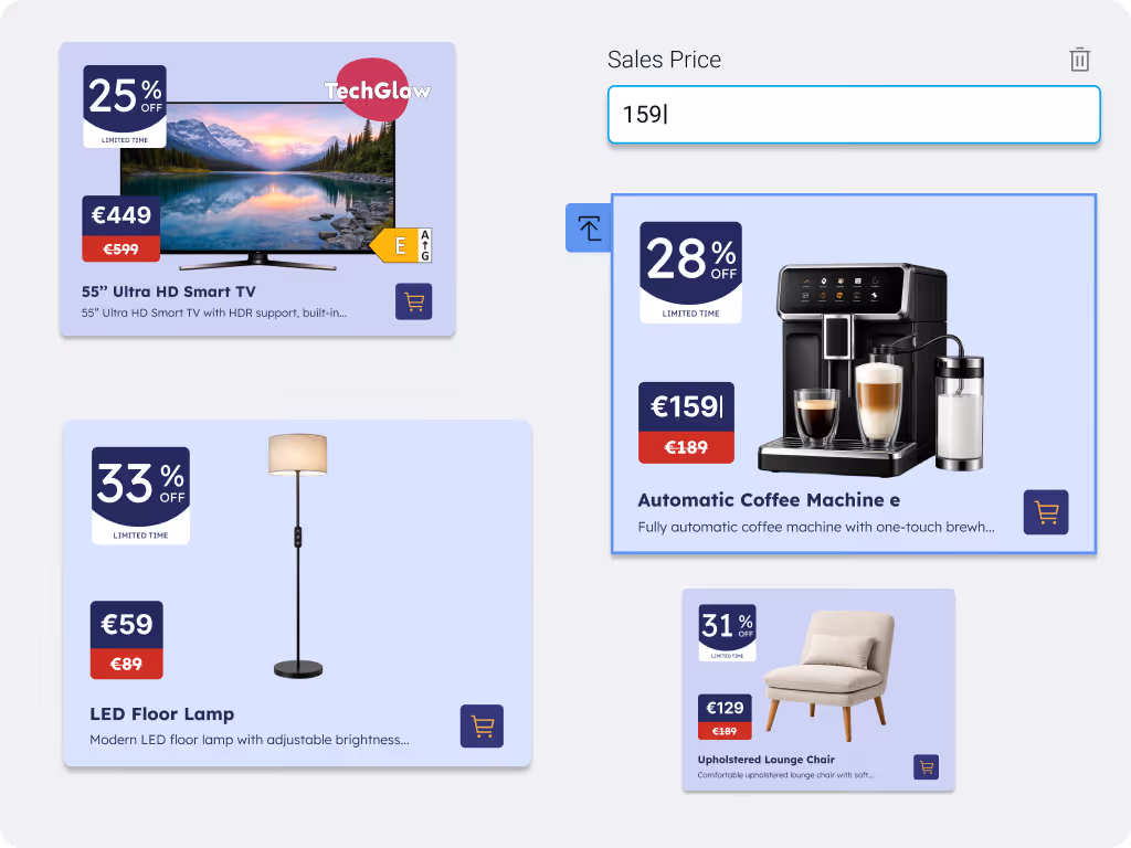 Automate catalog creation and let your team easily tweak layouts, products, and pricing.