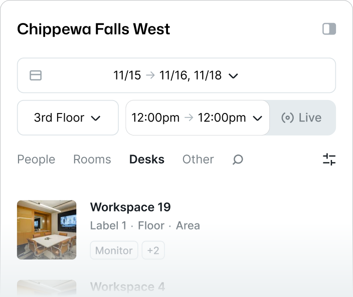 An intuitive office desk booking software interface.